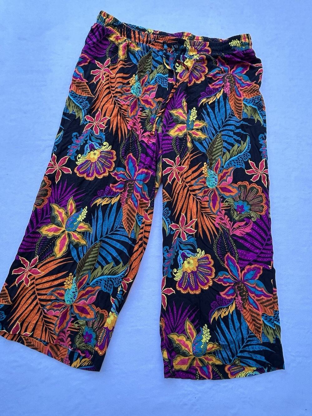 Philosophy Woman Women's Multicolor Tropical Floral Wide-Leg Crop Rayon 2X